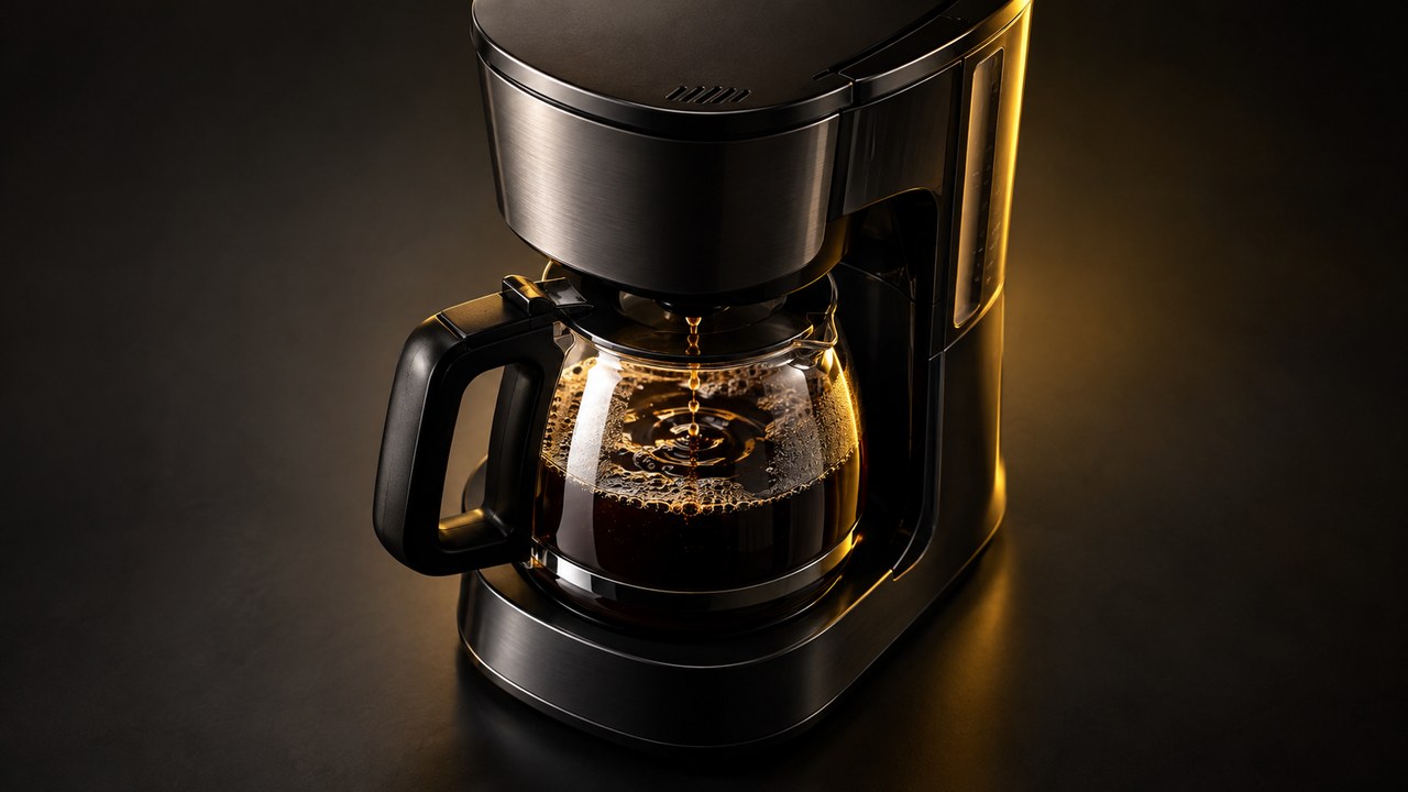 ガラスポットにコーヒーが落ちている家庭用コーヒーメーカー