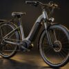 バッテリーとモーターユニットが見える電動アシスト自転車