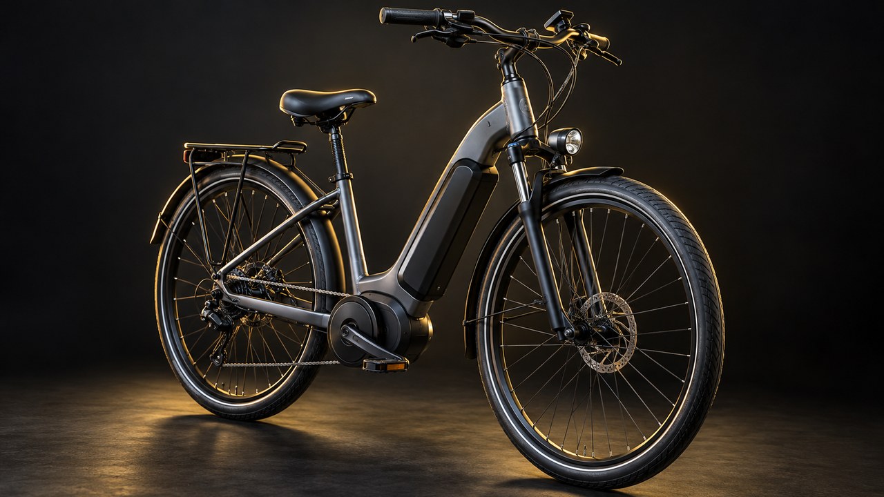 バッテリーとモーターユニットが見える電動アシスト自転車