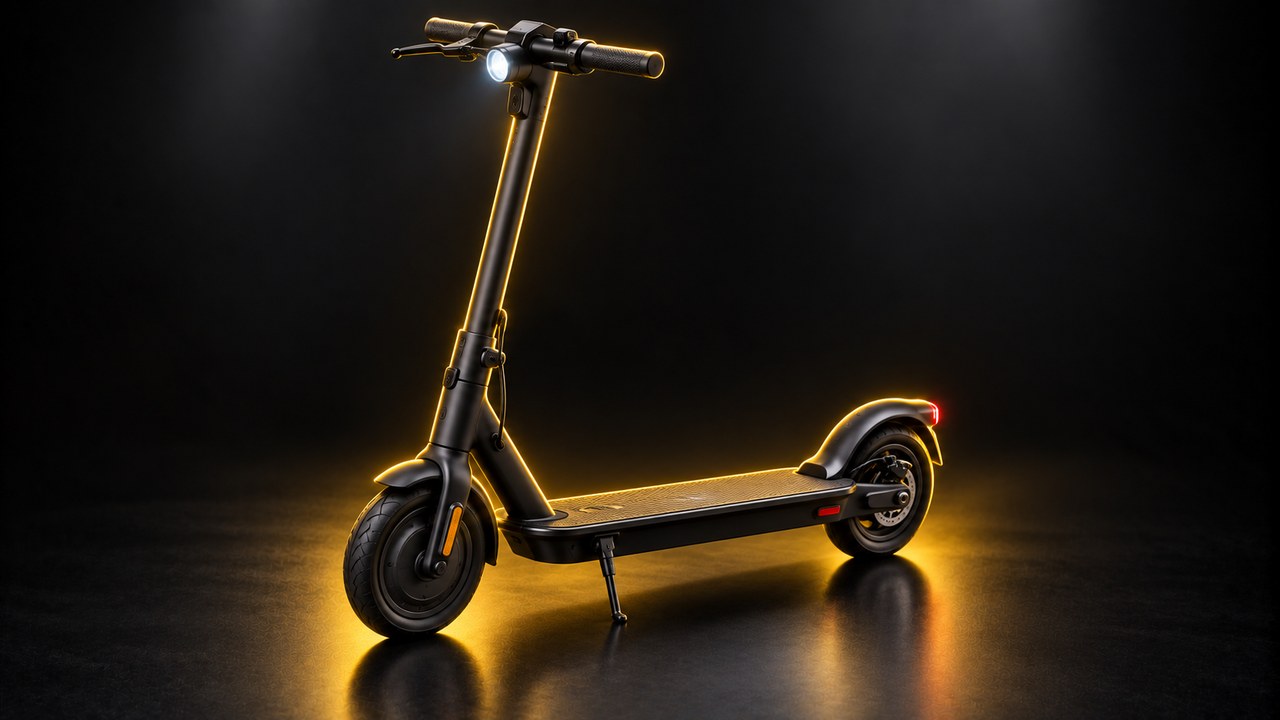 スタンドで立てた電動キックボード