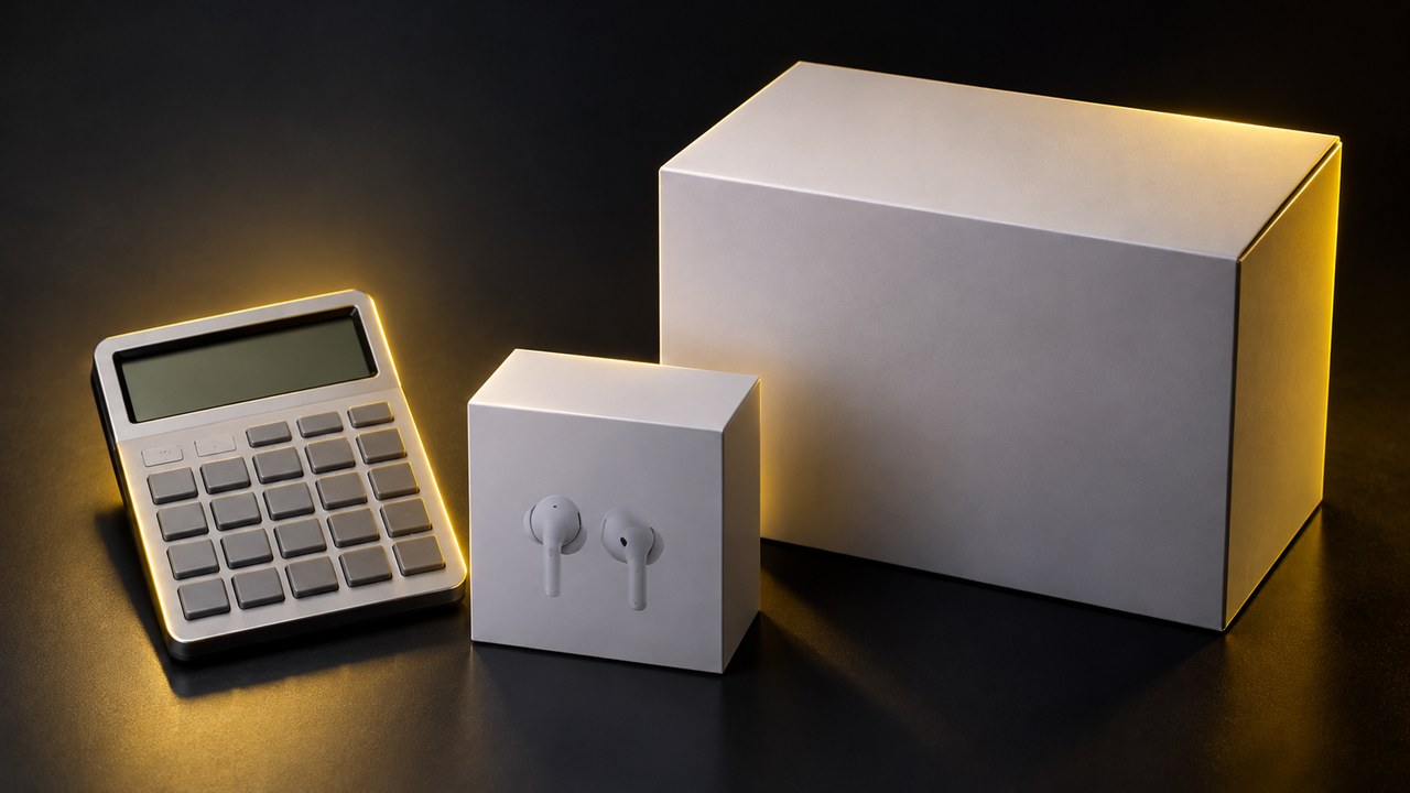 電卓と無地の家電の箱