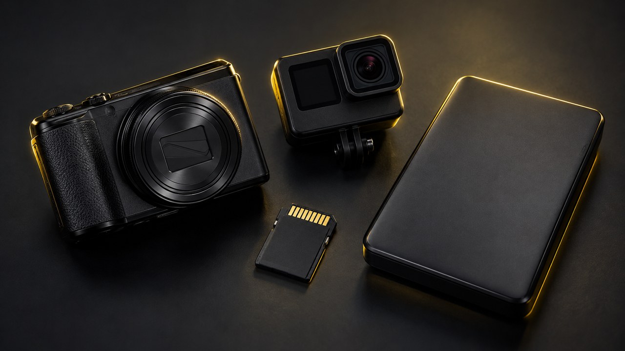 コンパクトカメラとアクションカメラとSDカードと外付けHDD