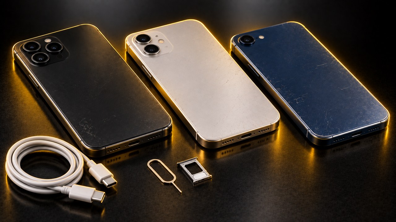 査定前に並べた中古スマートフォン3台