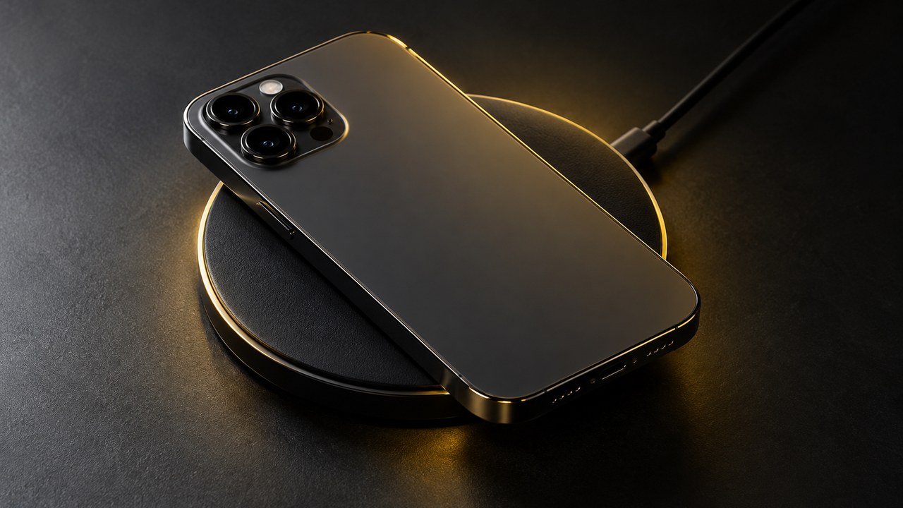 円形のワイヤレス充電パッドとスマートフォン