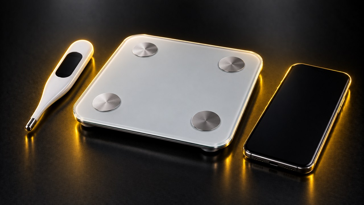 スマート体温計とスマート体重計、スマートフォン