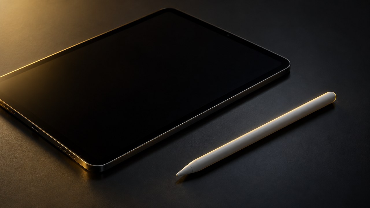 スタイラスペンと画面を消したタブレット